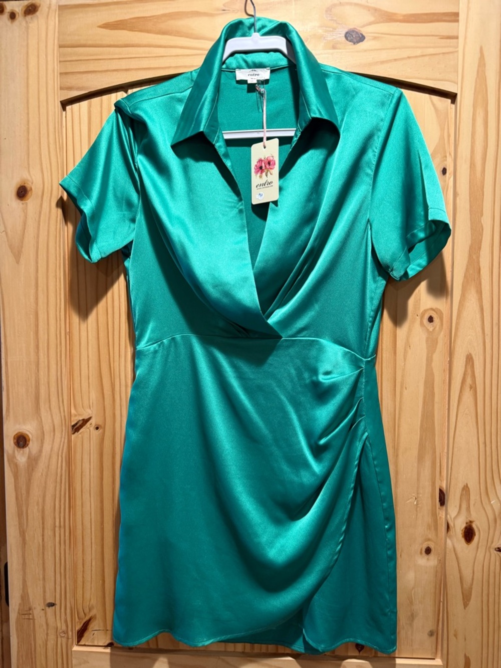 Estelle Emerald Satin Mini Dress -